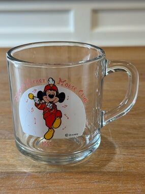 🐭 Vtg 1955 Disney Mickey Mouse Club Anchor Hocking Clear Glass Mug Marching